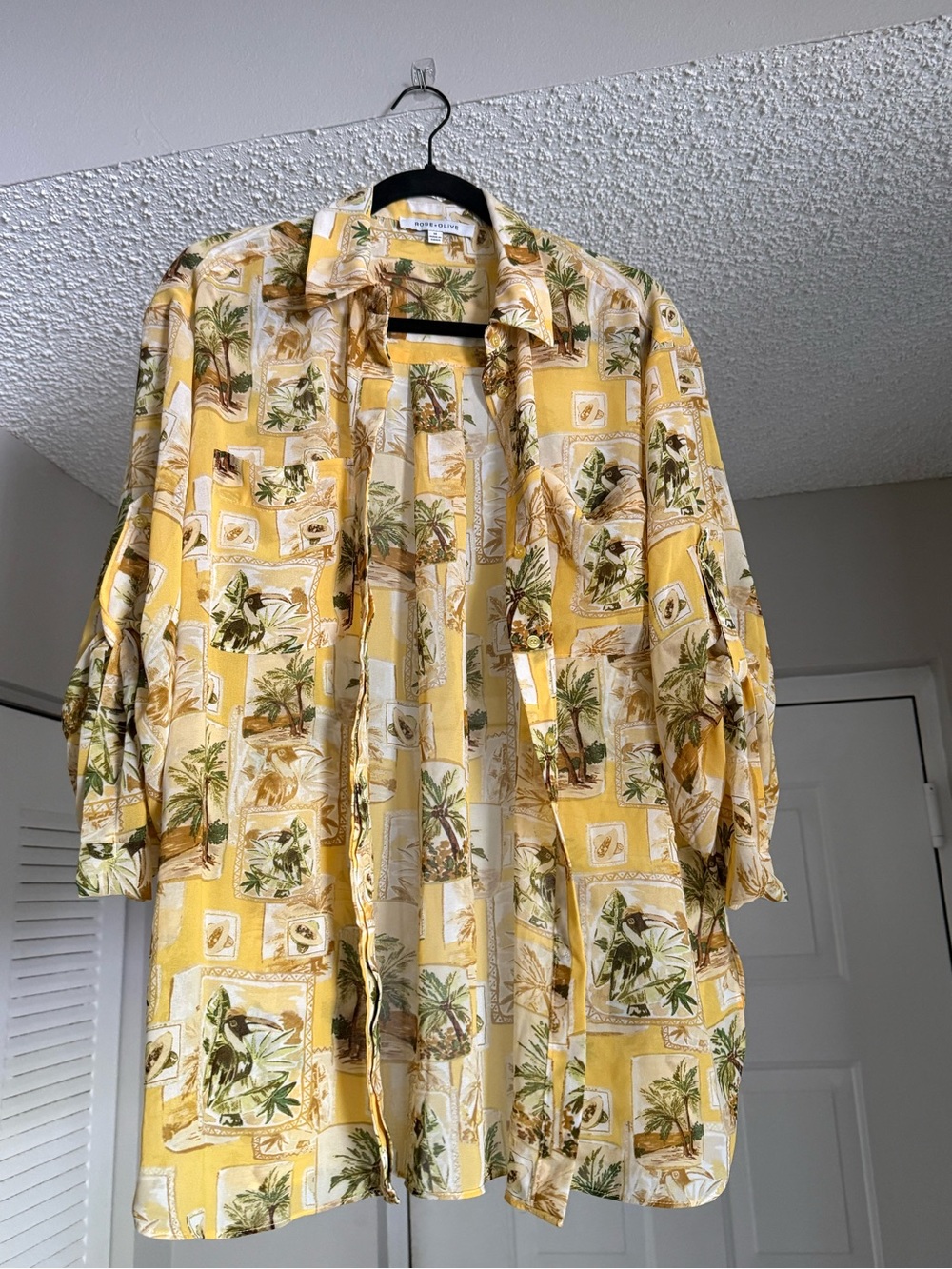 Rose & Olive Yellow Tropical Print Lightweight Shirt Jacket